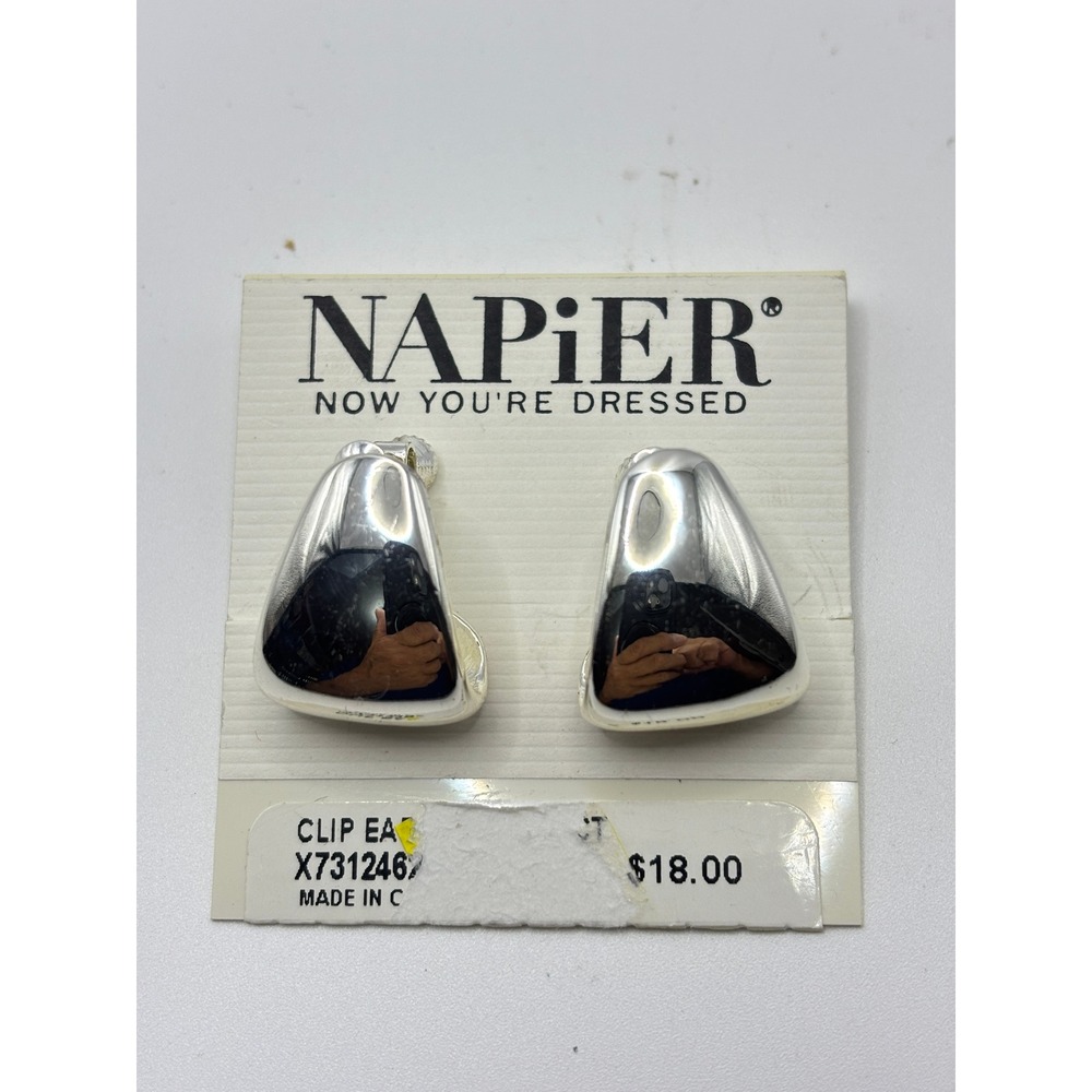 Napier Clip On Earrings Womens OS Silver Tone Triangular Dome Screw Back Vintage